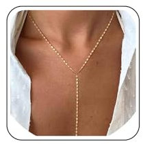 Aneneiceera Vintage Geschichtet Gold Y Lariat Halskette Gold Lange Kette Y Halskette Dünne Kette Wrap Choker Halskette Minimalistisch Y Drop Halskette Schmuck Für Frauen (1 Schicht)