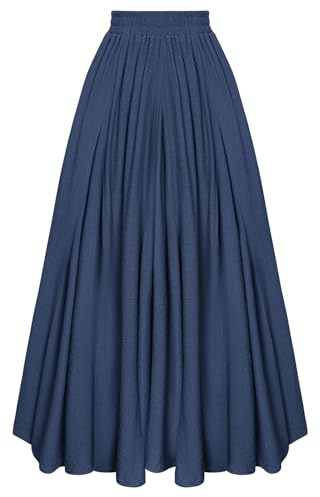 SCARLET DARKNESS Damen Mittelalter Maxirock Hohe Elastische Taille Lang Freizeitrock mit Taschen