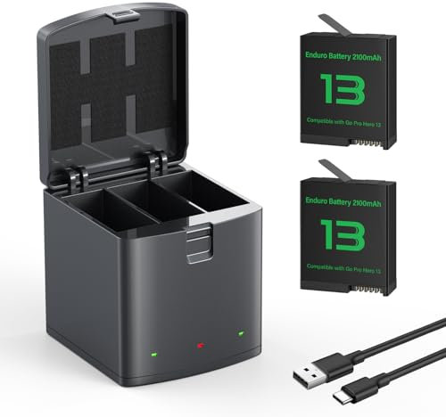 Adicop Hero 13 Battery 2100mAh Rechargeable Li-Ion Battery and 3 Slot Charger Case Accessories compatible with Gopro Hero 13 Black Action Camera (2 Batteries+Charger)