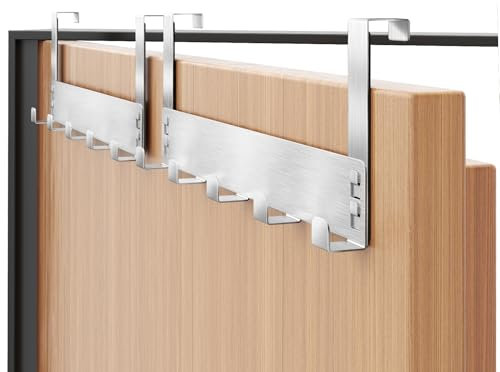 Gypie Türhaken zum Einhängen, 2 Stück Stabile Türgarderobe zum Einhängen mit 5 Haken, Metall Gebürstetes Nickel Tür Kleiderhaken, Platzsparende Flexible Türhakenleiste mit Anti-Rutsch für Badezimmer