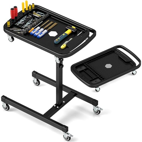 COSTWAY 2-in-1 Werkzeugtisch Rollbar, höhenverstellbarer Arbeitstisch mit abnehmbarem Fach, Mechaniker-Werkzeugwagen für Garage, Werkstatt, Reparaturshop, bis 60 kg Belastung