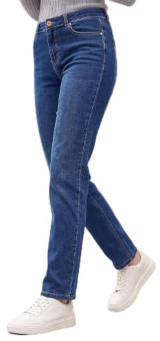 Roman Originals Stretch Straight Leg Jeans for Women UK - Ladies Cotton Denim Trousers Stretchy Office Work Casual Smart High Rise Elasticated Waist Regular Cut Pants