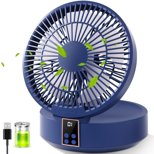 Ausbond Leiser kleiner Lüfter, USB-Desktop-Lüfter, leiser und starker Wind, tragbarer, mit LED-Licht, Timer, drehbar, 3-Gang-Windgeschwindigkeit, geeignet für Büro, Zuhause, Indoor und Camping
