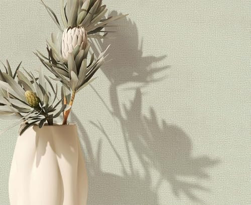 marburg Papier peint gris vert uni avec structure légère uni moderne pour salon, chambre à coucher, cuisine, 10,05 x 0,53 cm