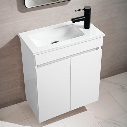 NUESTRA VIDA Lavabo avec Armoire Inférieure 50 cm, Petit Lavabo avec Meuble Bas, Ensemble Compact pour WC et Salle de Bain 51x27x60 cm, sans Robinet et Bonde de Lavabo Pop-up (Bianco)