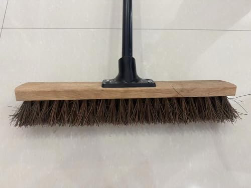 Mitclear 16IN Outdoor Garden Broom Heavy Duty with Long Handle(63IN), Yard Brush with Natural Bassine Hard Bristle & Metal Poles, Stiff Sweeping Brush for Decking Driveway Garage Gardens Yards Patio