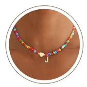 SLOONG Geschenk Einschulung Mädchen - Bunte Buchstaben Perlenkette Damen | Wasserfest Kette mit Buchstaben Hypoallergen Herz Halskette Geburtstagsgeschenk Geschenke für Frauen Mädchen Kinder Schmuck
