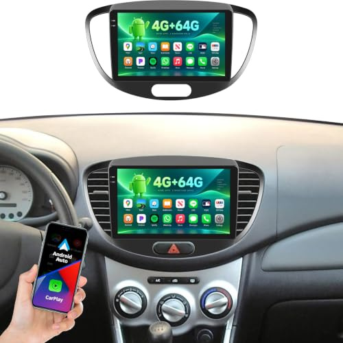 OiLiehu 4G+64G Android 15 Car Stereo for Hyundai i10 2007-2013 with Wireless CarPlay Android Auto, 9'' Touchscreen 2 Din Radio with WiFi GPS Mirror Link Bluetooth FM RDS EQ SWC Backup Camera