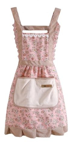 Shirene Grembiule da Donna,Grembiule da Donna in Tela Floreale Rosa Vintage con Tasche,Grembiules da Cucina Regolabile per Barbecue e Picnic Casa E Cucina Pulizia (Rosa)