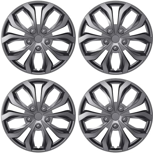 AutoBeeDen 4er-Pack Universal Radkappen für 15 Zoll Räder, 15 Radzierblenden, Radblenden (Grau, 15 Zoll)