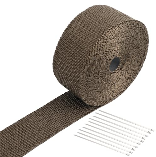 Auspuff Dichtband 10mx5cm Hitzeschutzband Auspuff mit 10 Kabelbindern | Auspuffbandage Hitzebeständig Dichtband Auspuff Hitzebeständig bis 1200 °C für Motorrad- Und Auto-Auspuffkrümmer