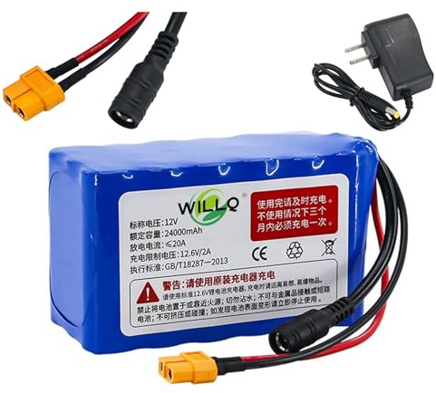 WILLQ Batterie au Lithium Rechargeable 12 V 30 000 mAh 24 000 mAh 18 000 mAh pour Bateau amorceur télécommandé/chalutier motorisé,12v24000mah
