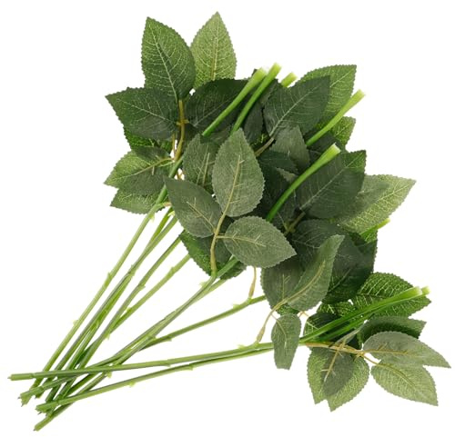 NOLITOY 10 Stück Blumenstiele aus Kunststoff mit Künstlichen Blättern Biegsam und Drehbar für Heimwerkerbedarf Boutonnieres und Girlanden in Grün