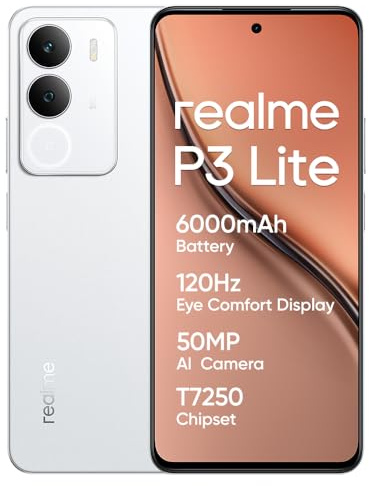 realme P3 Lite Smartphone 8+256GB, 50MP AI Camera, Octa-Core Processor, 120Hz Eye Comfort Display, ArmorShell Protection, 6000mAh Battery, 15W Fast Charge, Cloud White