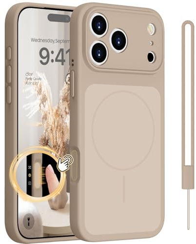 HGH Magnetisch für iPhone 17 Pro Hülle Kompatibel mit Magsafe mit Lanyard, integrierter Silikon-Kamerasteuerungsschutz, stoßfester Fallschutz Anti-Fingerabdruck Hülle für iPhone 17 Pro Case,Khaki
