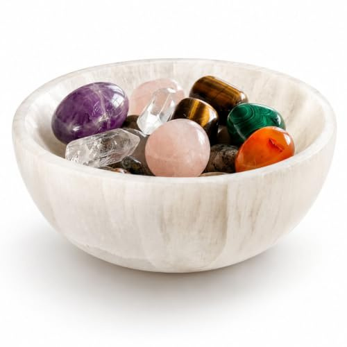 Natural Round Selenite Crystal Bowl White Stone Charging Dish for Cleansing Healing Energizing Crystals Polished White Selenite Charging Dish for Crystals and Jewelry (6cm)