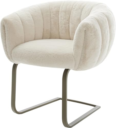 DELIFE Schwingstuhl Jada-Flex Freischwinger flach Effektfinish Titan Plüsch Creme-Weiß Taschenfederkern