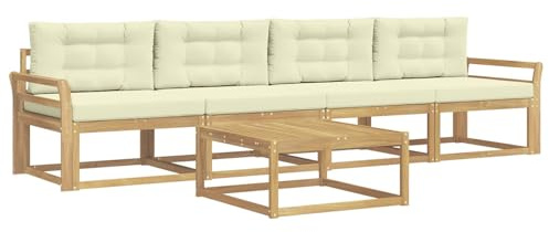 vidaXL Outdoor-Sofagarnitur mit Kissen 4 pcs Weiß und Creme, Outdoor-Sofa-Set, modernes Gartenmöbel, modulare Sitzgruppe für Komfortables Entspannen im Freien