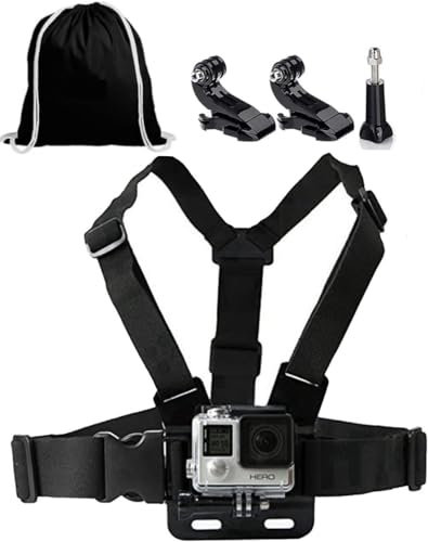 StylishDevice Chest Mount Harness Strap + J-Hook, Thumbscrew & Black Drawstring Storage Bag. Compatible with GoPro and all action cameras