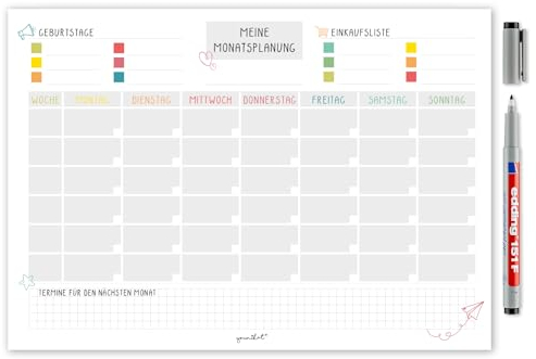 Selbstklebender Monatsplaner Whiteboard bunt undatiert I DIN A3 Wochen-Planer Tagesplaner Organizer Planung Überblick I abwischbar I dv_528