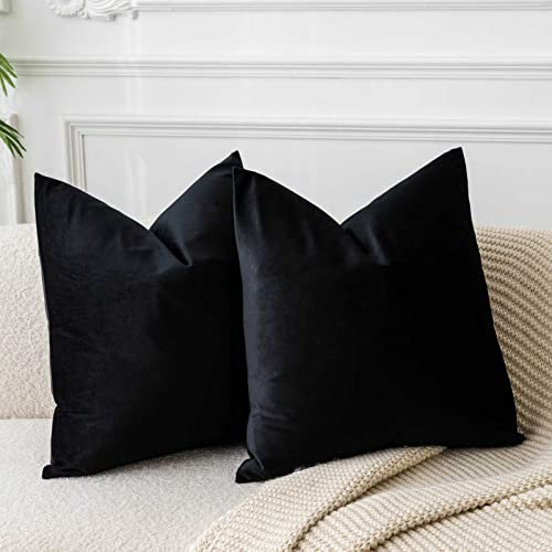 JUSPURBET Schwarz Samt-Kissenbezüge 40cmx40cm 2er-Set für Wohnzimmer Couch Sofa Schlafzimmer Dekorative Quadratische Feste Weiche Kissenhüllen mit unsichtbarem Reißverschluss