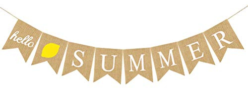 Amosfun Hallo Sommer Banner Sackleinen Girlande Girlande mit Mango Muster für Tropische Partydekorationen am Strand
