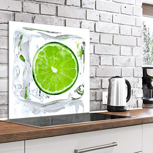 murando Spritzschutz Glas für Küche 60x60 cm Küchenrückwand Küchenspritzschutz Fliesenschutz Glasbild Dekoglas Küchenspiegel Glasrückwand Obst Limette - j-A-0077-aq-a