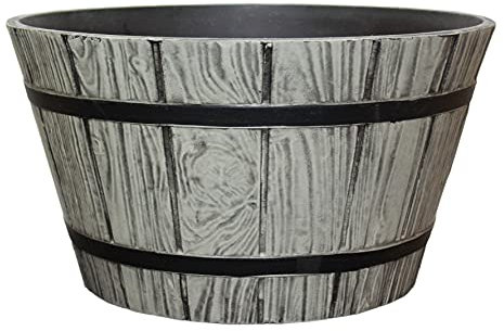 Muddy Hands 21 Litre Wooden Barrel Style Large Plant Pot Indoor Home Outdoor Garden Round Plastic Flower Tree Planter