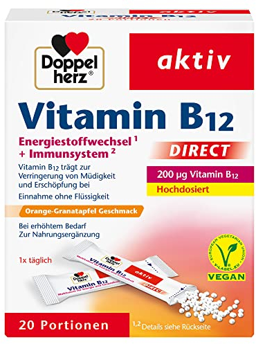 Doppelherz Vitamin B12 DIRECT – Energie und Leistungsfähigkeit für Körper und Geist – Vitamin B12 zur Verringerung von Müdigkeit und Erschöpfung – 1 x 20 Sachets