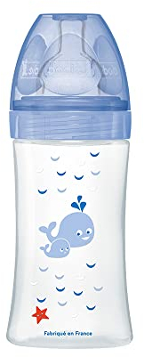 dodie Biberon Anti-Colique Sensation+ Mer Tétine Plate Débit, 0-6 Mois 270 ml