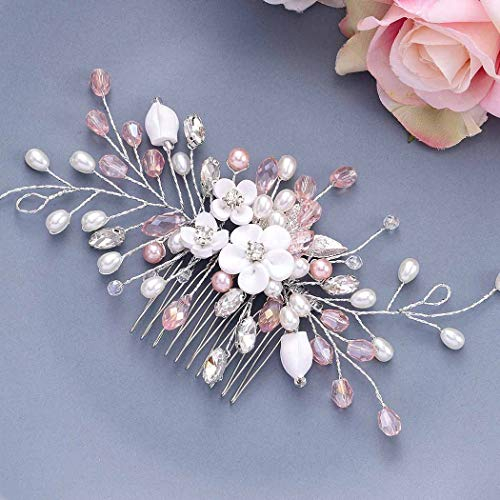 Vakkery Blume Braut Hochzeit Haarkamm Perle Kopfschmuck Kristall Hochzeit Haarschmuck für Damen und Mädchen