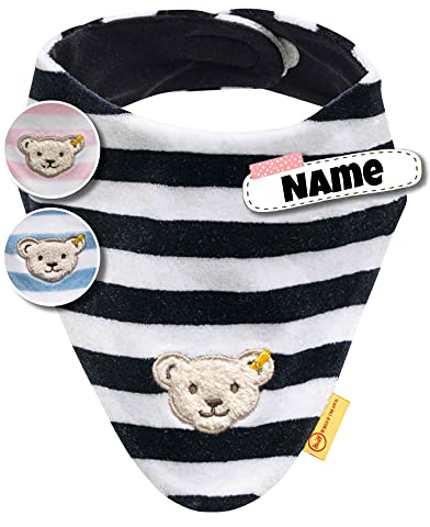 Steiff Baby Halstuch | Nickistoff | Steiff personalisiert Dreieckstuch | Halstuch mit Namen | Fleece | 0-2 Jahre | Klettverschluss | kuschelig warm | Halstuch Baby (Navy Nicki)