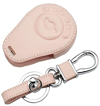 SELIYA Leder Autoschlüsseletui，Passend für BMW Mini Cooper Countryman 3 Tasten Schlüsselanhänger Schutzhülle Zubehör,Rosa