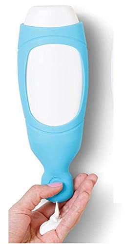 Kuashidai Shampoo Shower Squeeze Bottle Wall Mounted Shower Dispenser Cover Stretchy Silicone Sleeve Won't Leak Or Wear Out, Blue, 2Pcs