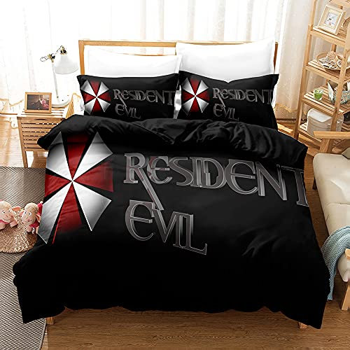 PTNQAZ Resident Evil Bettbezug-Sets für Kinder, 3D-Druck, Spiel-Bettwäsche-Set, Einzelbett, Queen-Size-Bett, Bettwäsche für Jungen, Teenager, Schlafzimmer (Doppelbett, 1)