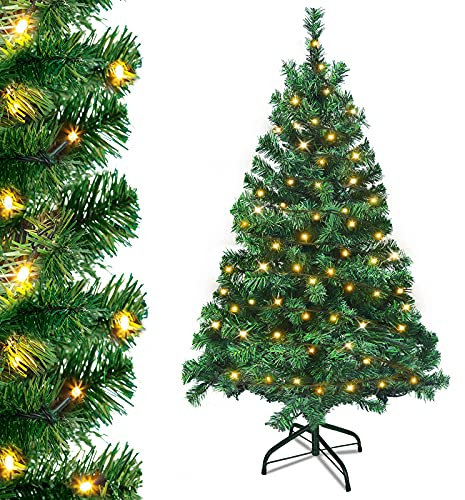 UISEBRT Weihnachtsbaum Künstlich mit Beleuchtung 120cm - LED Weihnachtsbäume Tannenbaum Christbaum Dekobaum mit Lichterkette und Ständer, Weihnachtsdeko, Grün PVC