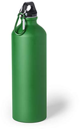 eBuyGB Metal Water Bottle 800ml Aluminium Leakproof Drinks Bottle Reusable BPA Free Matt Water Bottles with Carabiner Clip - School, Gym, Outdoor, Yoga & Sports - Green (Pack of 1)