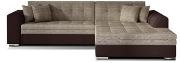 mb-moebel Ecksofa mit Schlaffunktion | Couch für Wohnzimmer, Schlafsofa Sofagarnitur Sofa Eckcouch L-Form Wohnlandschaft mit Bettfunktion MORENO (RECHTS, Beige+Dunkelbraun)