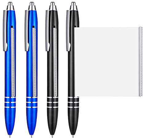 FANTESI 4 Stück Kugelschreiber mit Spickzettel, Kugelschreiber Stift mit Ausziehbarem, Zettel Spicker Kuli mit Ersatzminen, Kugelschreiber hochwertig für Schule, Büro, Geschäft(Schwarz,Blau)
