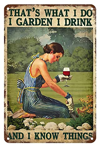 Vintage Metall Blechschild Garten Mädchen Wein Retro Metallschild für Garten Club Outdoor Indoor Home Wall Dekorative Home Bar Garten Wanddekoration Vintage Poster Metallschild 20,3 x 30,5 cm
