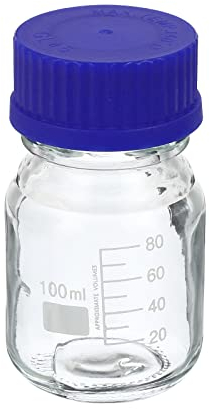 PATIKIL 100mL Reagent Media Bottle, 1Pcs Round Graduated Glass Storage Bottle Blue Screw Cap for Chemistry Lab Universities Home, Clear