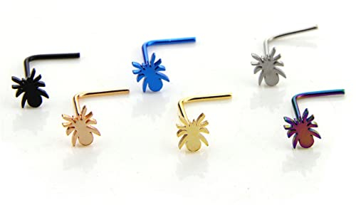 Beydodo Nasenpiercing Ring, Nasenringe Set L Form mit Spinne, Piercing Ring Chirurgenstahl