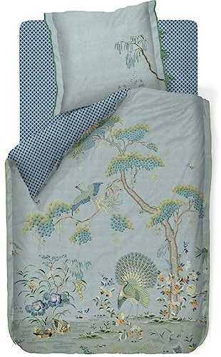 Pip Studio Bettwäsche Japonica Blau Pfau Tiere Natur Bäume Vögel Blumen Blüten Wendedesign, Größe:200 cm x 200 cm