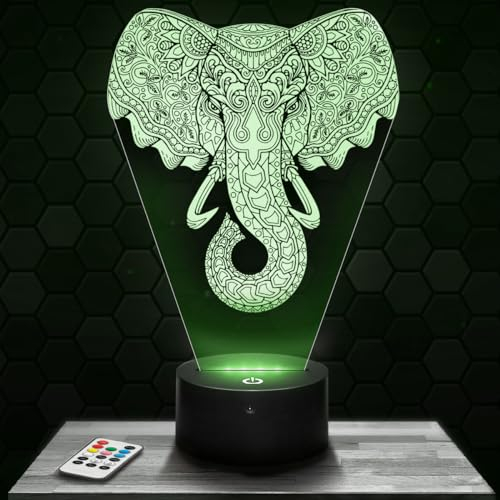 Nachttischlampe - Touch-Nachtlicht Elefant Tier geometrisches Mandala 3D-LED-Lampe Illusion, Geschenkidee Weihnachten Geburtstag Junge und Mädchen Nachttischlampe Kinder- oder Erwachsenenzimmer