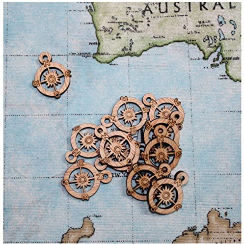Russo Tessuti 5 Pz Decorazione Legno Bussola Craft Bomboniere Rosa Venti Viaggio Scrapbooking