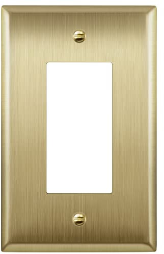 LIDER Decorative Switch or Receptacle Metal Wall Plate, Stainless Steel Outlet Cover, Corrosion Resistant, Mid-Size 1-Gang 4.88'' x 3.11'', 201 Stainless Steel, LMWP-31M-BB, Brushed Brass