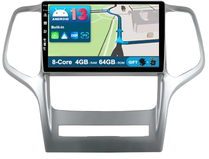 JOYX Android 14 IPS Autoradio Passt für Jeep Grand Cherokee WK2 (2008-2013) - 4G+64G - Eingebaut DSP/Carplay/Android Auto - Kamera + MIC - 9 Zoll 2 Din - Lenkradsteuerung WiFi DAB 360-Kamera Fast-boot