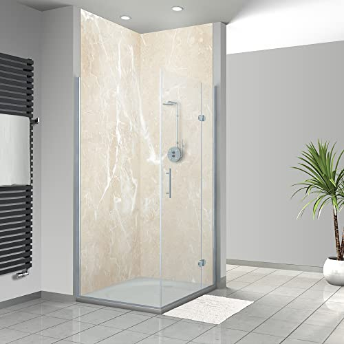 WANDFREUDE individuelle Duschrückwand Aluverbundplatte auf Maß (2 Stück - Elfenbein Marmor - Premium Brillant Lack) – Dusche Wandverkleidung Duschwandverkleidung Duschrückwände