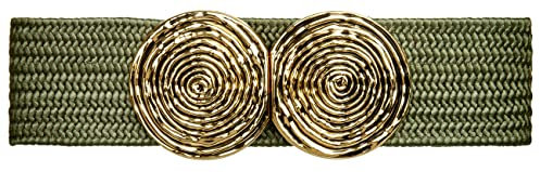 Caspar GU325 breiter elastischer Damen Stretch Taillengürtel mit goldfarbener Doppelschnalle, Gürtelgröße:80 [für Körperumfang 90-105 cm], Farbe:olivgrün