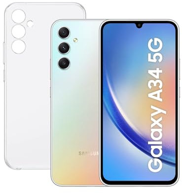 SAMSUNG Galaxy A34 5G (128GB, 6GB de RAM) + Funda - Smartphone Android Color Plata, Pantalla Super AMOLED de 6,6 Pulgadas, Batería de 5000 mAh. Exclusivo Amazon (Versión española)